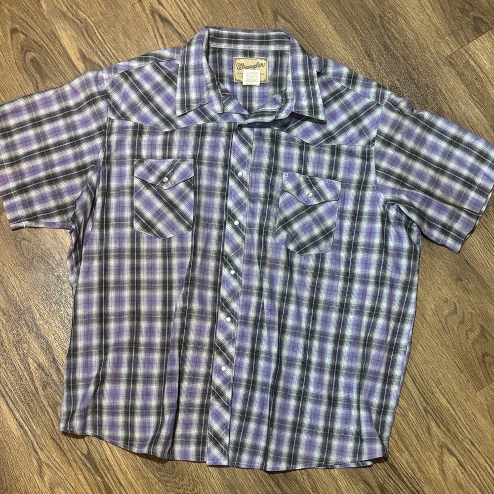Vintage Wrangler Purple Plaid Short-Sleeve Paw paw Pearl snap